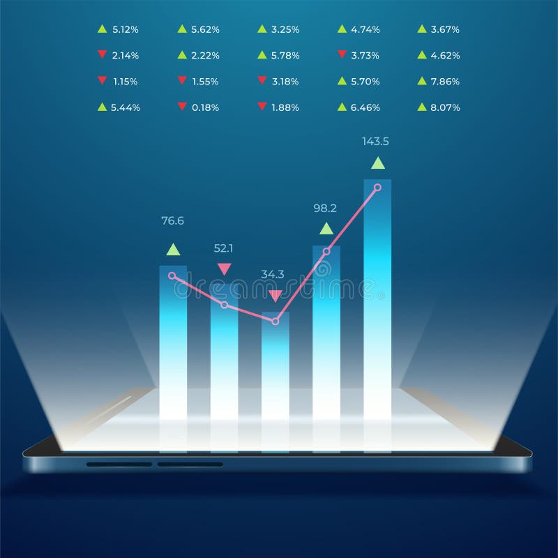 Smartphone with business graph and analytics data vector illustration