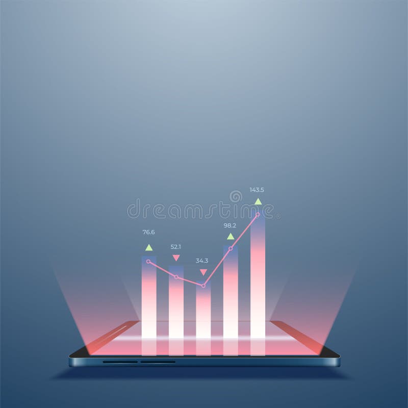 Smartphone with business graph and analytics data stock illustration