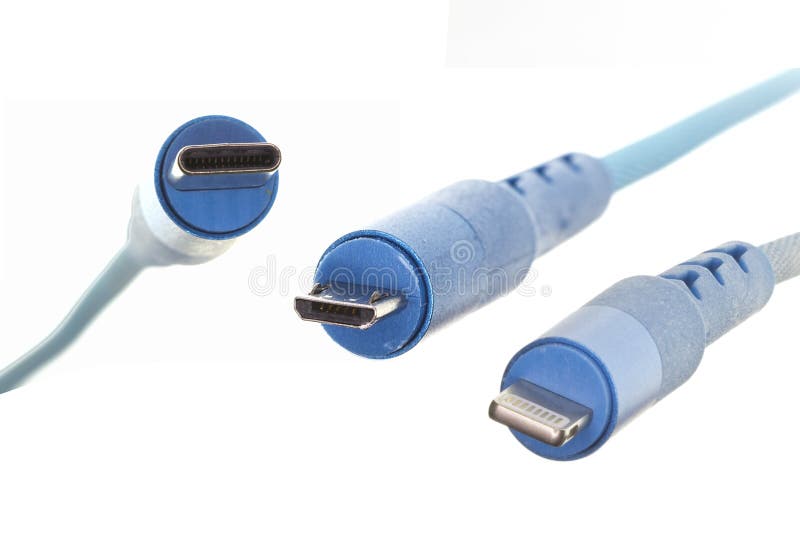 Smartphone Cables Isolated on a White Background, the Most Common for