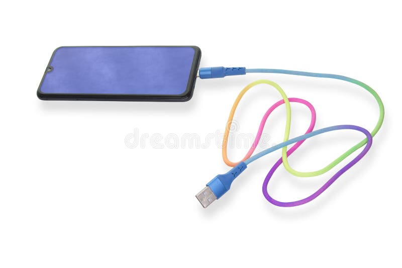 Smartphone Cables Isolated on a White Background, the Most Common for 2021 Stock Image Image