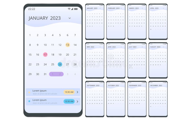 Smartphone 2023 Calendar App Planner Application Template for