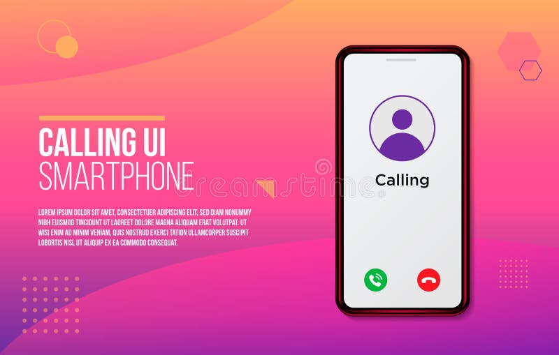 Smartphone calling or incoming call UI. A red color mobile device on modern colorful background. stock illustration