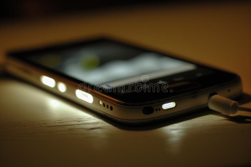 Smartphone Charges at Night. AI Generated Stock Illustration