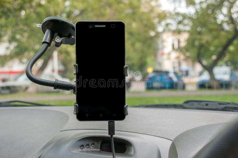 Smartphone with a Clean Black Screen As a Navigator Mount To the Stock