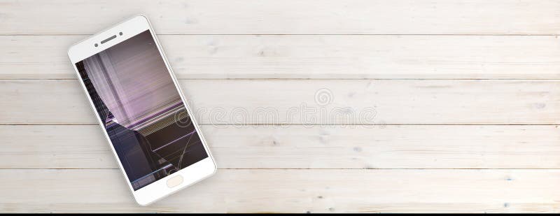 Smartphone com a tela quebrada isolada no fundo de madeira, espaço da cópia, bandeira ilustração 3D ilustração stock Smartphone com a tela quebrada isolada no fundo de madeira, espaço da cópia, bandeira ilustração 3D ilustração stock