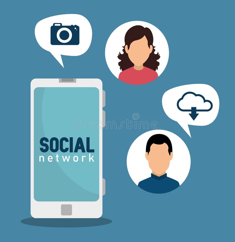 Smartphone con la conexión digital de la mujer y del hombre stock de ilustración Smartphone con la conexión digital de la mujer y del hombre stock de ilustración