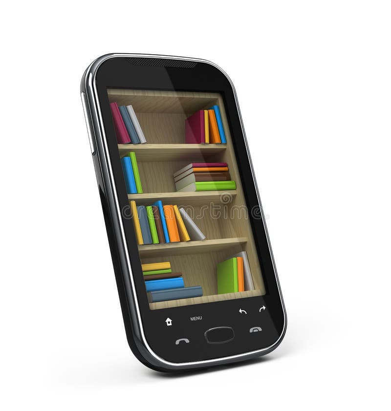 Smartphone con lo scaffale per libri