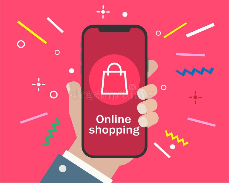 Smartphone de participation de main et achats en ligne illustration stock Smartphone de participation de main et achats en ligne illustration stock