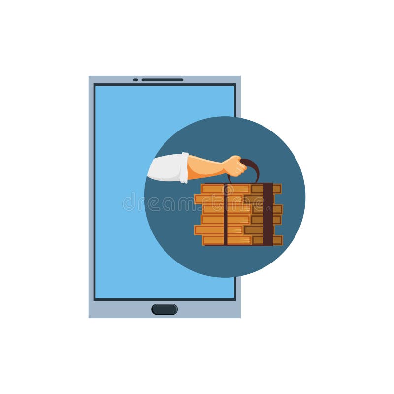 Smartphone with Delivery Food App with Hand Lifting Boxes Stock Vector