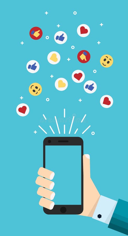 Smartphone in der Karikaturhand mit dem Daumen oben, wie, Herzzeichen stock abbildung Smartphone in der Karikaturhand mit dem Daumen oben, wie, Herzzeichen stock abbildung