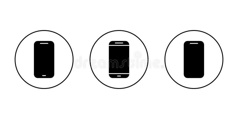 Smartphone device icon set on circle line. Mobile phone, cellphone sign symbol vector illustration