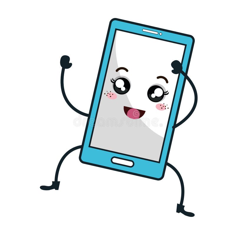 Smartphone Device Kawaii Character Stock Illustration - Illustration of ...