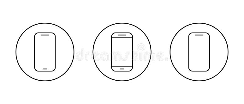 Smartphone device outline icon set on circle line. Mobile phone, cellphone sign. Gadget symbol vector illustration