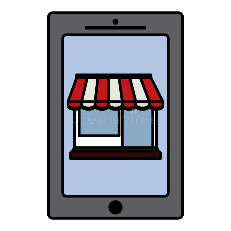 Smartphone device with store building royalty free illustration