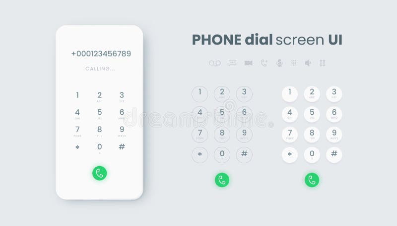 Smartphone dial. Realistic phone number pad, call screen UI with keypad and dial buttons. Vector isolated telephone