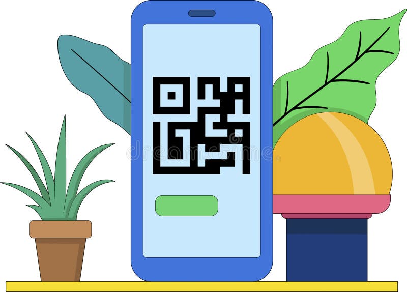 Smartphone Displaying QR Code with Modern Decor Elements in a Simple Technology Illustration stock illustration