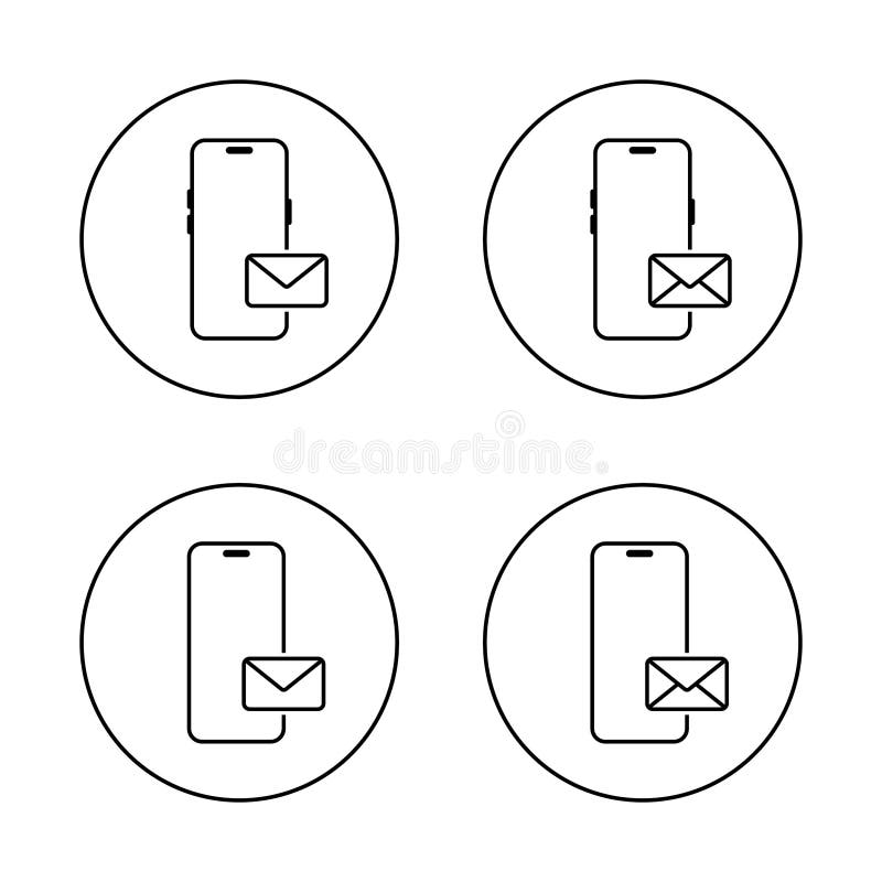 Smartphone email icon set on circle line. Mobile phone with envelope message sign symbol royalty free illustration