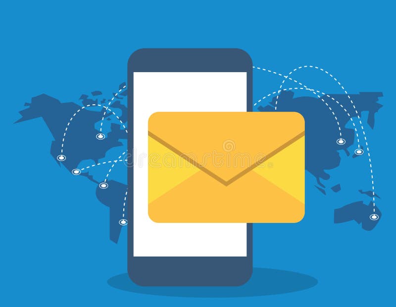 Smartphone with envelope email send and world planet vector illustration