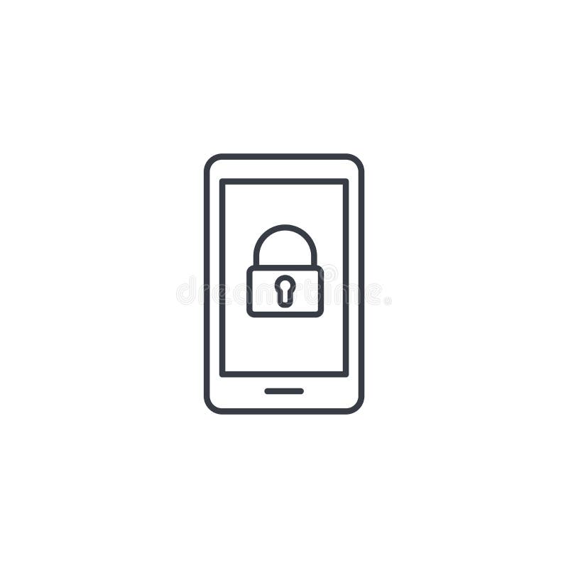 Smartphone-Gerätpasswort, digitale Daten sichern Verschluss, dünne Linie Ikone des Vorhängeschlosszugangs Lineares Vektorsymbol lizenzfreie abbildung
