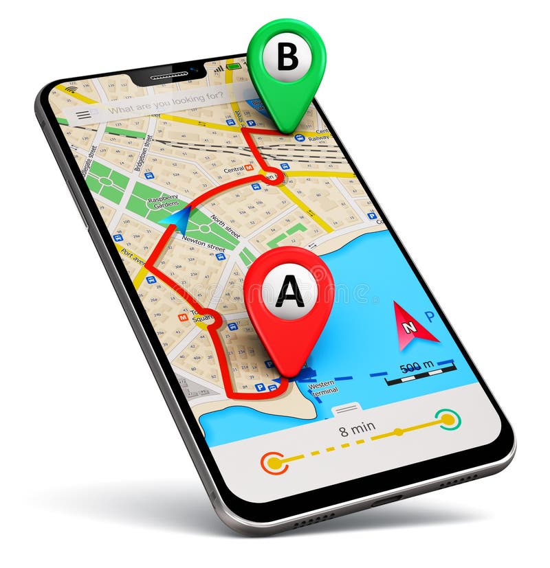 service sponsoreret skrubbe Smartphone with GPS Map Navigation App Stock Illustration - Illustration of  connection, position: 128689633