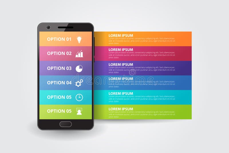 Smartphone Infographics mall för affären, utbildning, rengöringsdukdesign, baner, broschyrer, reklamblad vektor illustrationer Smartphone Infographics mall för affären, utbildning, rengöringsdukdesign, baner, broschyrer, reklamblad vektor illustrationer