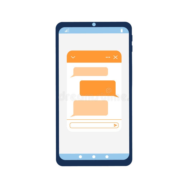 Smartphone interface whit pop up chat bot window. Lifechat form with message bubbles on phone screen. Virtual assistant vector illustration