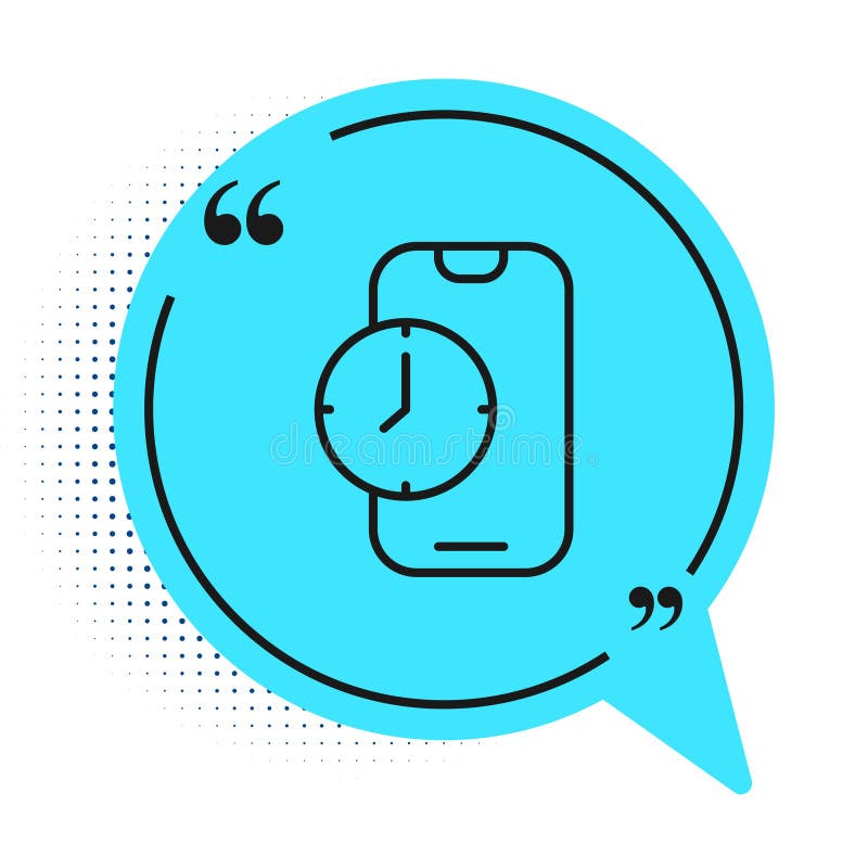 Smartphone-Interfacesymbol der Black Line-Wecker-App auf weißem Hintergrund isoliert. Blaue Sprechblase-Symbol. Vector lizenzfreie abbildung