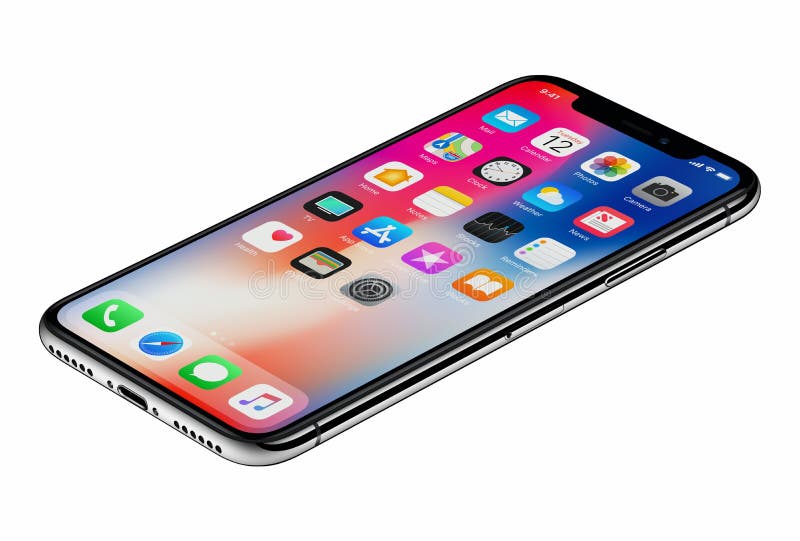 Smartphone iPhone x Яблока взгляда перспективы новый изолированный на белой предпосылке стоковые изображения