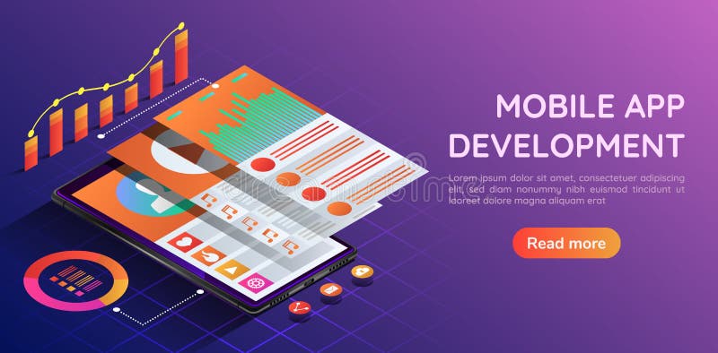 Smartphone isométrico com laye móvel da interface de utilizador da aplicação ilustração do vetor Smartphone isométrico com laye móvel da interface de utilizador da aplicação ilustração do vetor