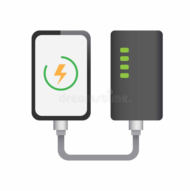 Smartphone-laddning med rak bildvektor för Power Bank stock illustrationer Smartphone-laddning med rak bildvektor för Power Bank stock illustrationer