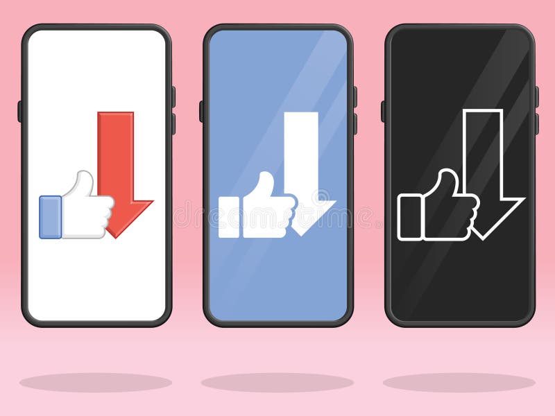 An illustration of Smartphone Like Arrow Down Interaction Decrease. Decrease silhouette illustration vectors
