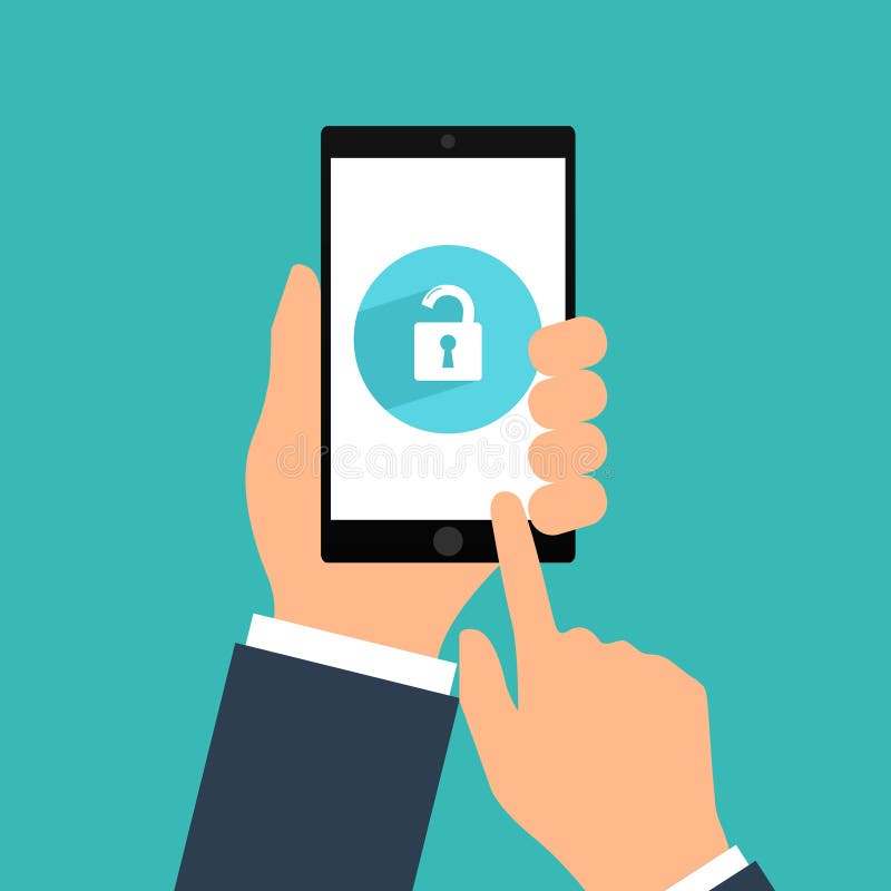 Smartphone Lock Screen. Hand Hold Smartphone, Finger Touch Touchscreen