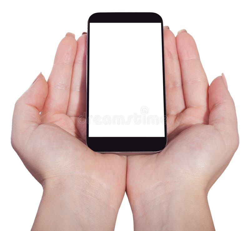 Smartphone in mani femminili, isolate fotografia stock