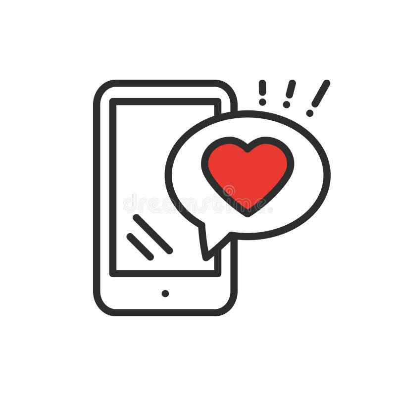 Smartphone med hjärtaemojimeddelandet på skärmlinjen symbol Förälskelsebikt gillar tecknet och symbol Förälskelseförhållandeferie royaltyfri illustrationer