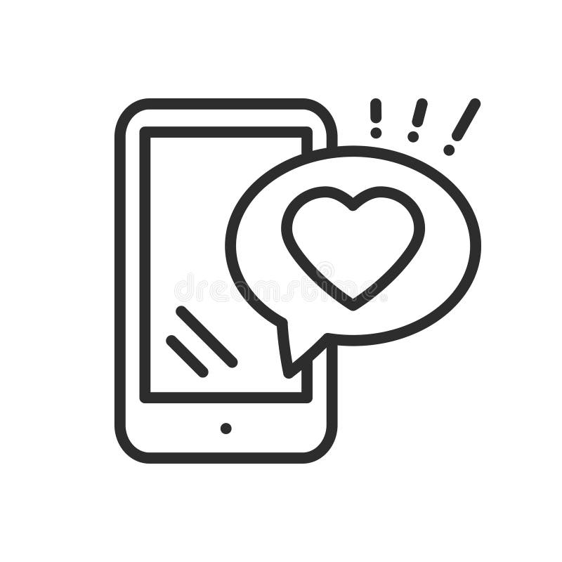 Smartphone med hjärtaemojimeddelandet på skärmlinjen symbol Förälskelsebikt gillar tecknet och symbol Förälskelseförhållandeferie vektor illustrationer