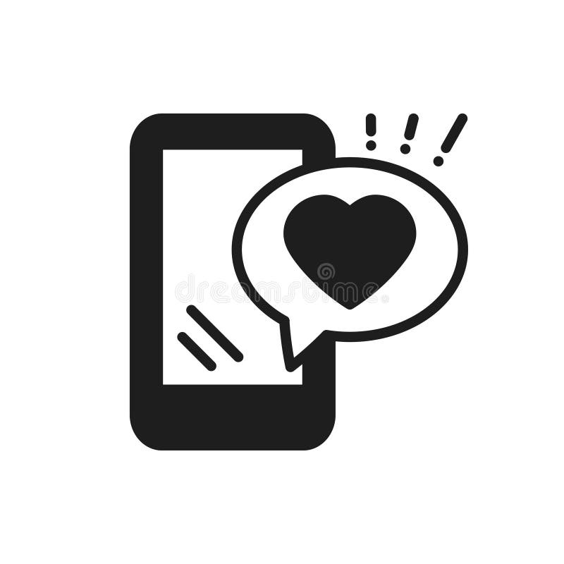 Smartphone med hjärtaemojimeddelandet på skärmlinjen symbol Förälskelsebikt gillar tecknet och symbol Förälskelseförhållandeferie royaltyfri illustrationer