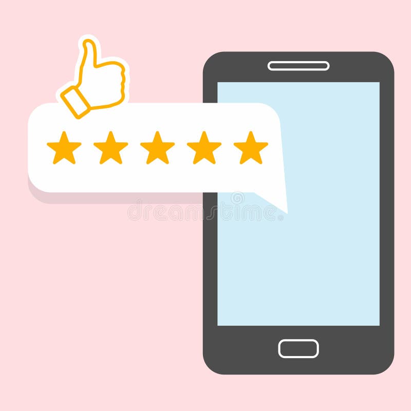 Smartphone and message bubble with thumb up and rating stars royalty free illustration