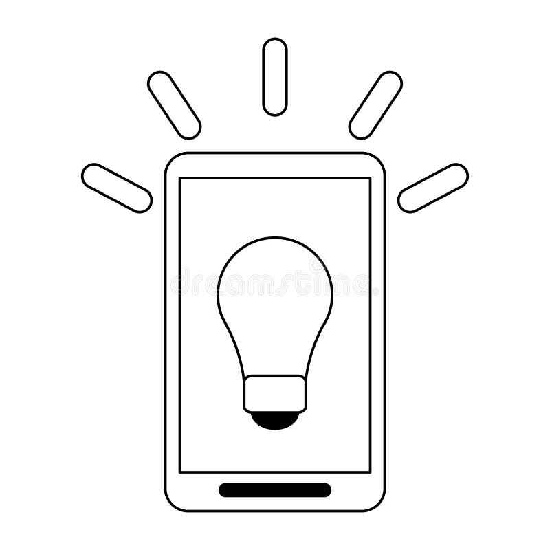 Smartphone met groot zwart-wit ideesymbool royalty-vrije illustratie