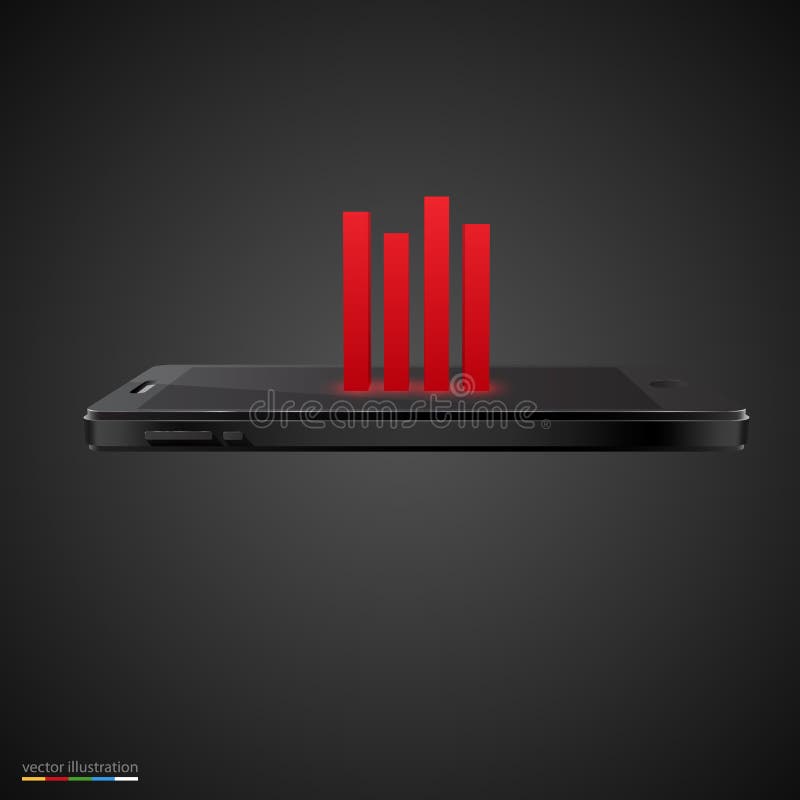Smartphone mit rotem Diagramm auf schwarzem Hintergrund. stock abbildung Smartphone mit rotem Diagramm auf schwarzem Hintergrund. stock abbildung