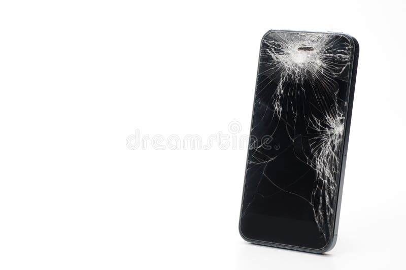Smartphone mobile con lo schermo rotto isolato su backgroun bianco immagini stock libere da diritti Smartphone mobile con lo schermo rotto isolato su backgroun bianco immagini stock libere da diritti
