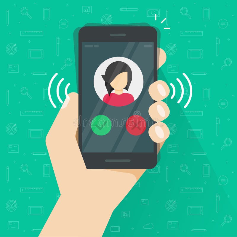 Smartphone or mobile phone ringing or calling vector illustration, flat cartoon black cellphone call or vibrate with stock illustration