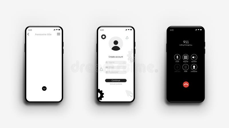 Download Smartphone Mockup Different Sreens Empty Login Call Template For Mobile App Showcase Stock Vector Illustration Of Simple Layout 174781427