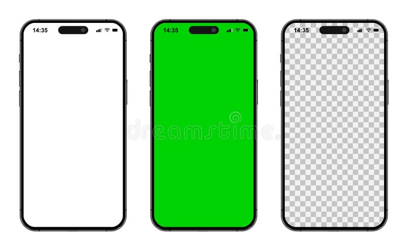 Smartphone mockup-uppsättning med vit, tom, grön pekskärm med vit grön tryckskärm. detaljerad mobilmodell för smartphone-modell royaltyfri illustrationer