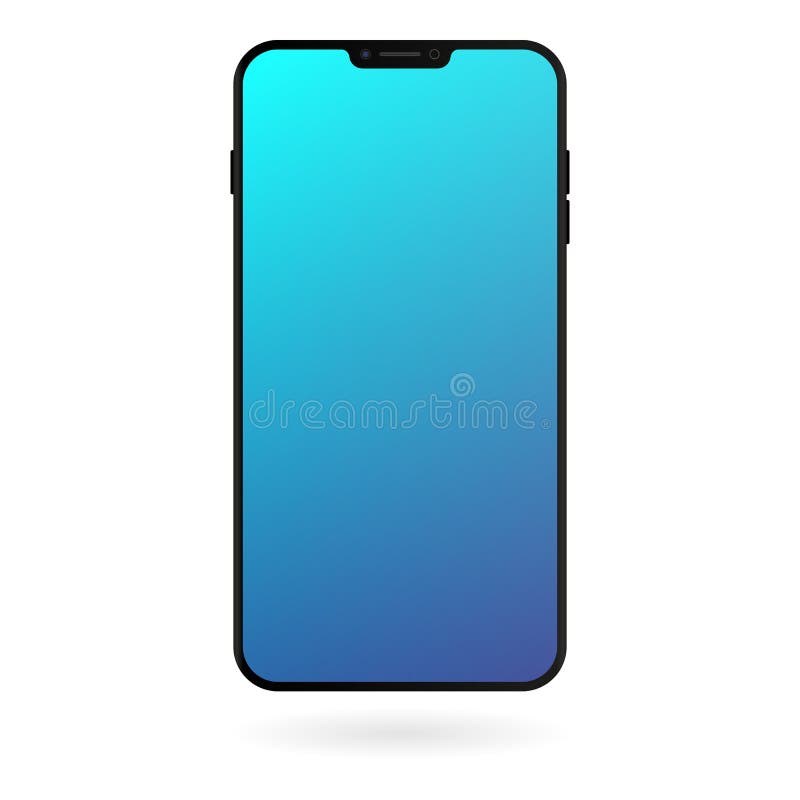 Smartphone modell med den blåa lutningskärmen på vit bakgrund Digital grejmall för svart färg stock illustrationer Smartphone modell med den blåa lutningskärmen på vit bakgrund Digital grejmall för svart färg stock illustrationer
