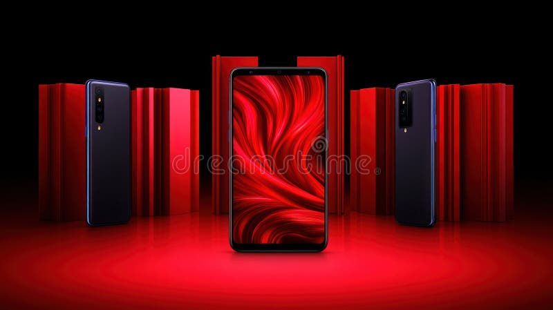Smartphone moderni ed eleganti con colori vivaci, rossi e scuri illustrazione di stock