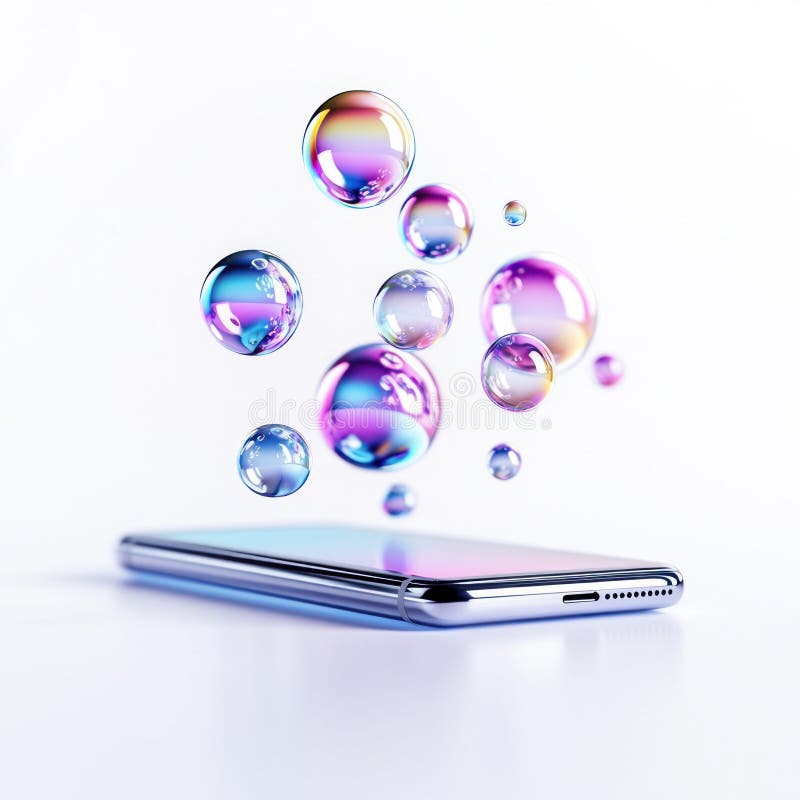 Smartphone moderno con burbujas flotantes aisladas en fondo blanco ilustración del vector