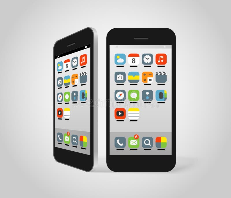 Smartphone moderno con diversos iconos del color stock de ilustración