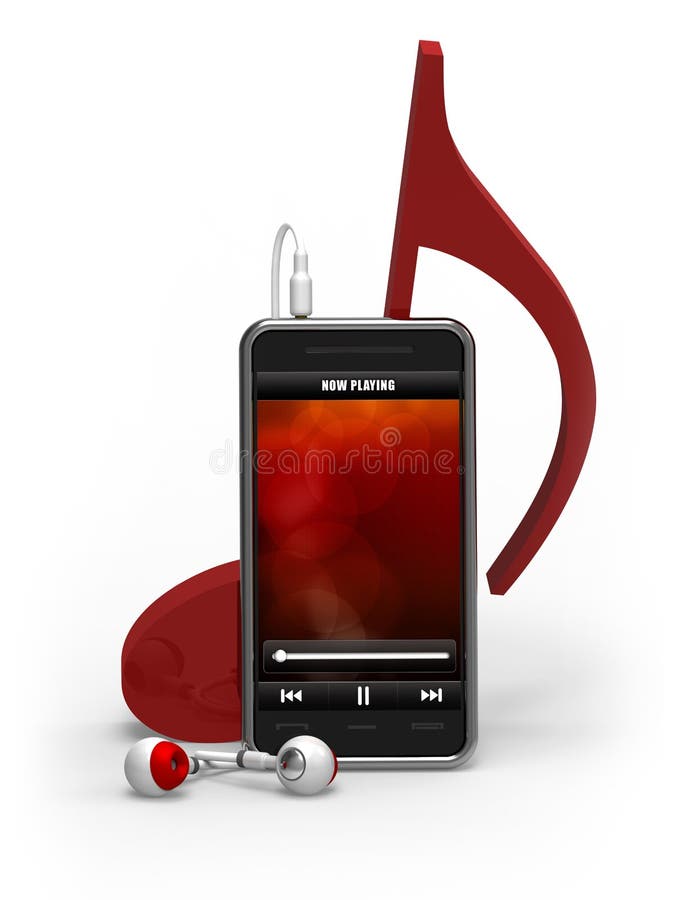 Smartphone,Music player,Earphones,Music note royalty free illustration