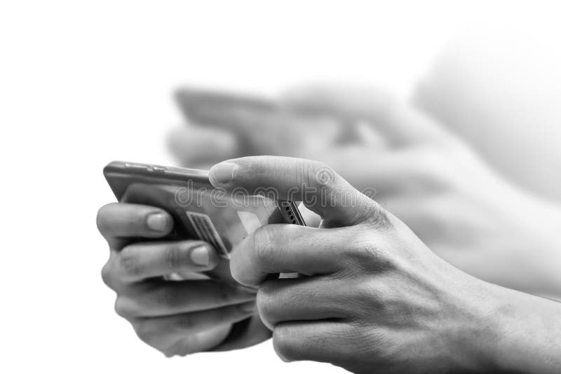 Smartphone nas mãos isoladas no branco imagens de stock Smartphone nas mãos isoladas no branco imagens de stock