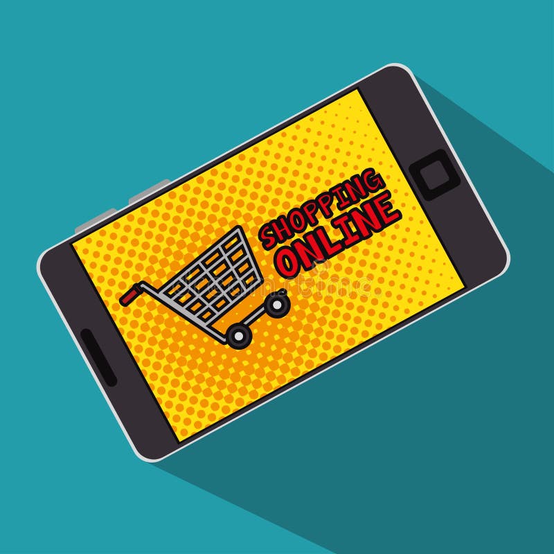 smartphone online di compera del carretto con il pois dello schermo illustrazione vettoriale smartphone online di compera del carretto con il pois dello schermo illustrazione vettoriale